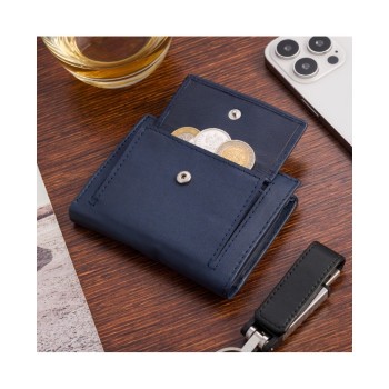 Beltimore vīriešu naudas maks, āda, RFID, 11,2 x 8cm, zils (navy), Beltimore D48 mini, 5903714318995