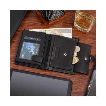 Beltimore vīriešu naudas maks, RFID, āda, 13 x 9,3cm, melns, Beltimore D49, 5903714314584
