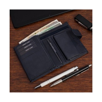 Beltimore vīriešu naudas maks, RFID, āda, 11,6 x 9cm, tumši zils (navy), Beltimore K47, 5903714338160