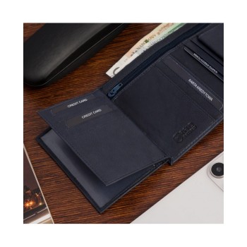 Beltimore vīriešu naudas maks, RFID, āda, 11,6 x 9cm, tumši zils (navy), Beltimore K47, 5903714338160