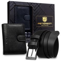 Peterson dāvanu komplekts, vīriešu naudas maks + josta 115cm, SET-N4L-DOT-115-BLACK, 5903051298042
