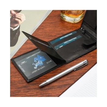 Beltimore vīriešu naudas maks, āda, RFID, 12 x 10,3cm, melns, Beltimore U91, 5903714318131